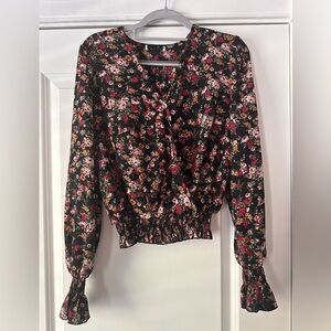 Floral V neck cross front blouse